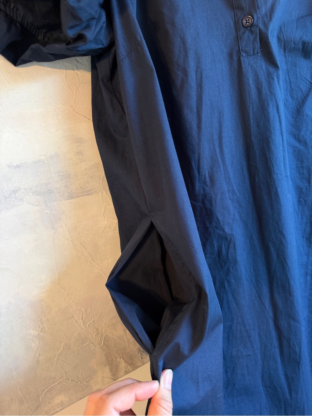 Halogen Navy Puff Sleeve 100% Cotton Shirt Dress Collared Mini with pockets - Picture 4 of 6